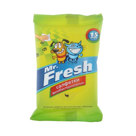 Mr. Fresh Влажные антибактериальные салфетки для лап, 15 шт – интернет-магазин Ле’Муррр